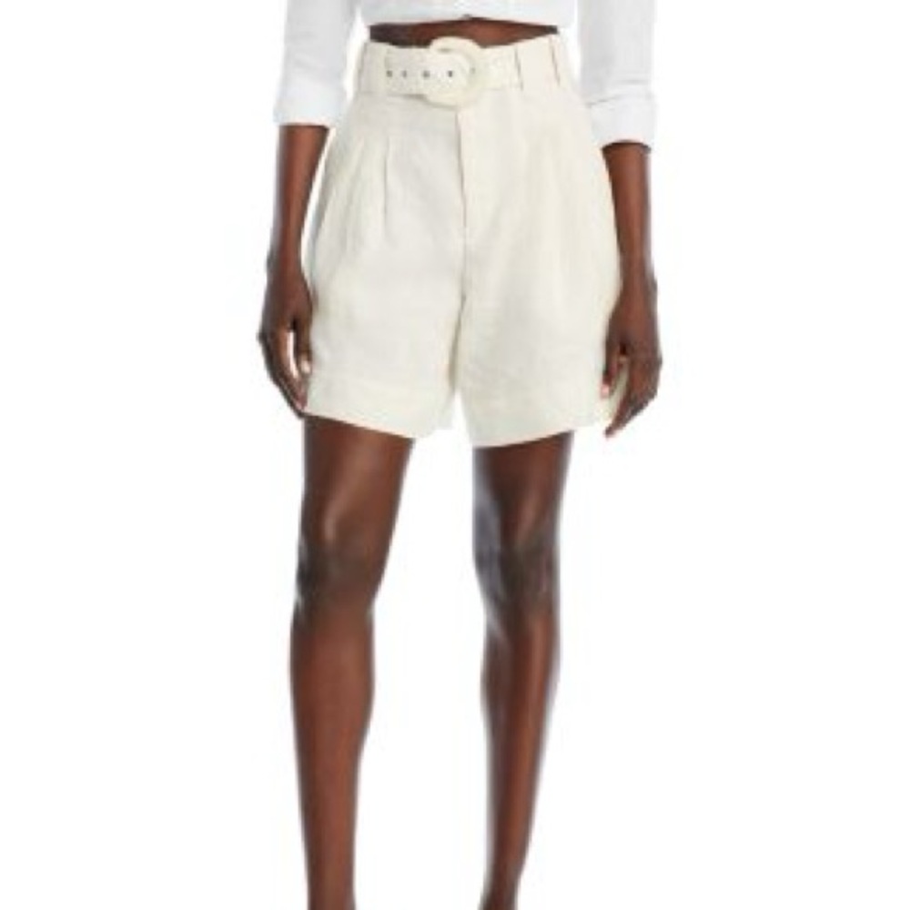Farm-Rio high waisted white linen shorts. NWT